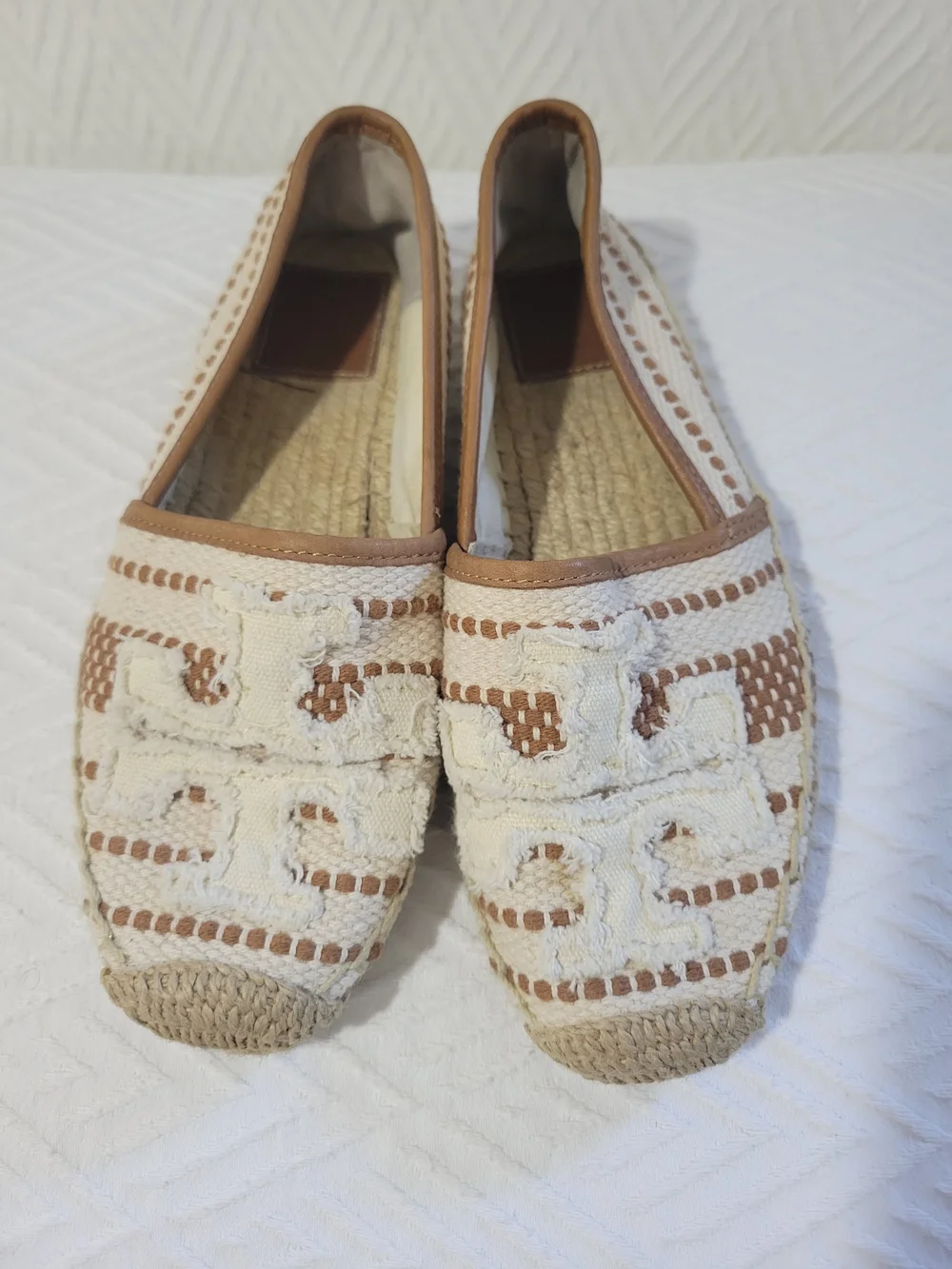 Tory Burch Cream and Tan Crochet Espadrille Flats
